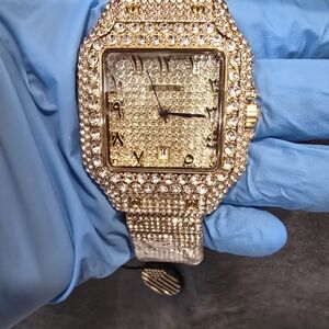 42mm ICED OUT Gold Watch Eastern Arabic Dial VVS CZ Diamond 10 BAR Steel
